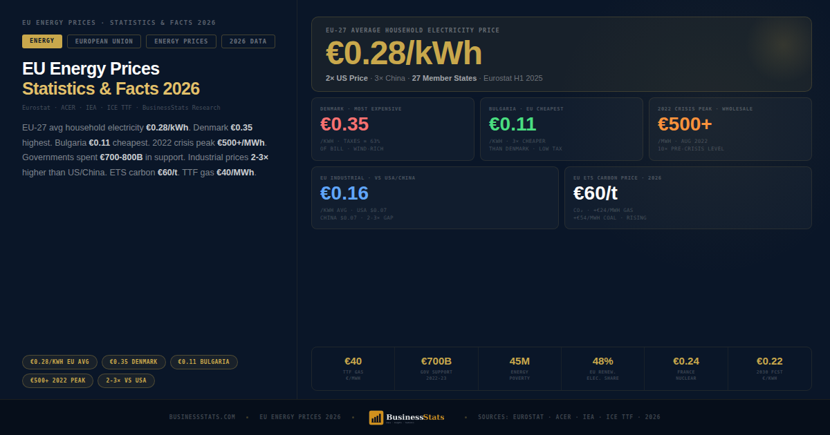 €0.28/kWh Avg — European Union Energy Prices Statistics & Facts 2026