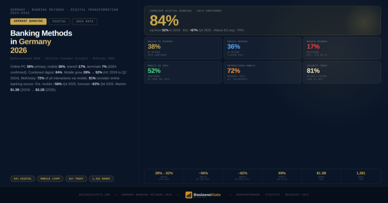Germany Banking Methods 2026 — Online 38%, Mobile 36%