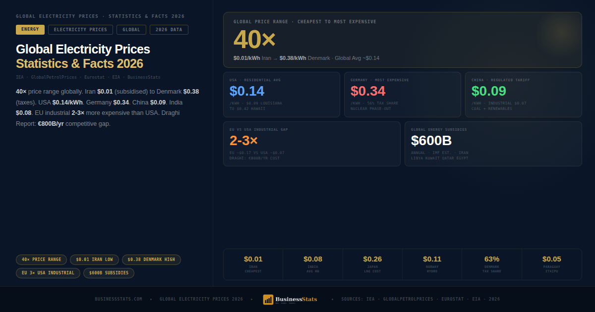 $0.14/kWh Avg — Global Electricity Prices Statistics & Facts 2026