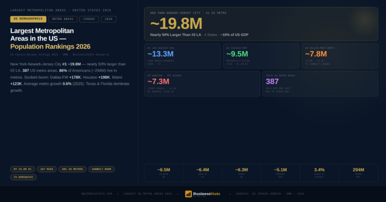 Population of the Largest Metropolitan Areas in the United States 2026