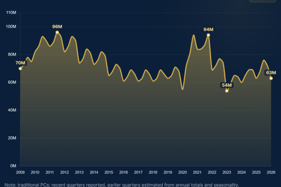 PC Shipments Worldwide: Quarterly Data 2009-2026